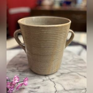 Monmouth Western Salt Glazed Pottery Stoneware w horizontal ribbing & 2 Handles